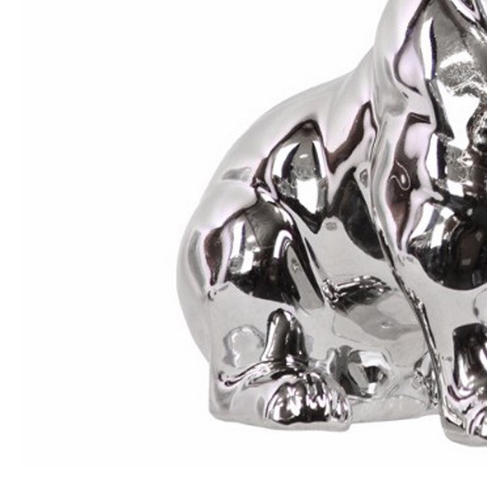 Ceramic Sitting French Bulldog Figurine with Pricked Ears, Silver