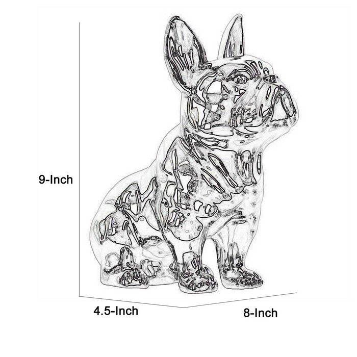 Ceramic Sitting French Bulldog Figurine with Pricked Ears, Silver