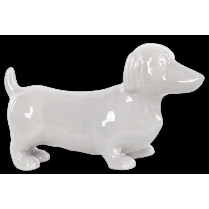 Ceramic Standing Dachshund Dog Figurine, Glossy White