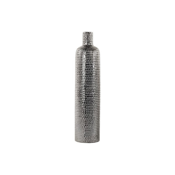 Ceramic Bottle Shaped Vase With Dimpled Pattern, Large, Silver