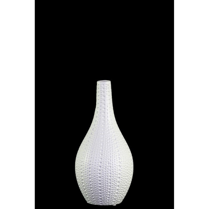 Round Ceramic Bellied Vase With Long Neck, Small, White