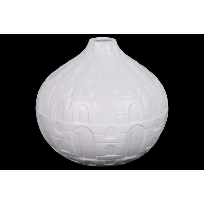 Patterned Ceramic Vase In Traditional Style, White