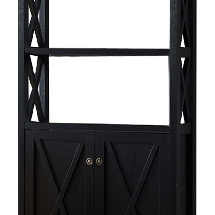X frame Paneled Wooden File Cabinet, Black