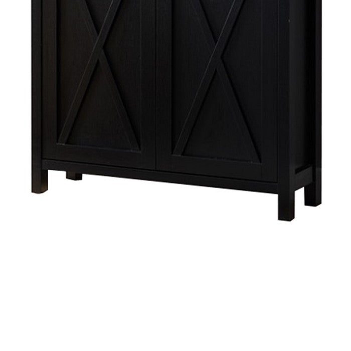 X frame Paneled Wooden File Cabinet, Black