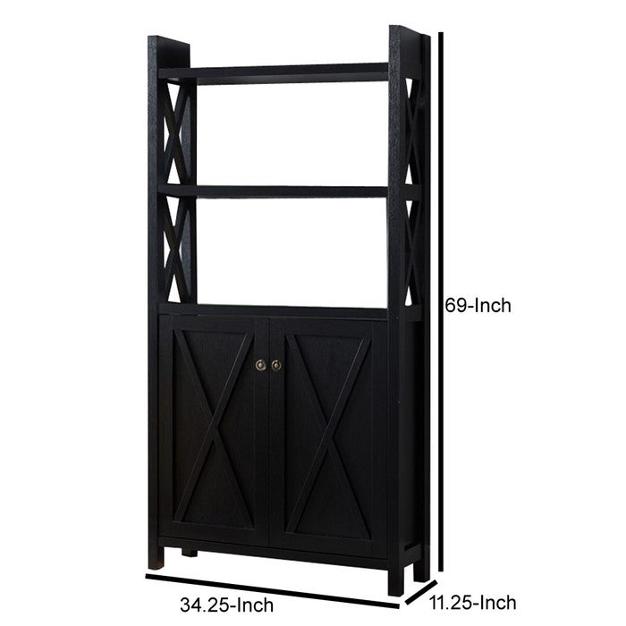 X frame Paneled Wooden File Cabinet, Black