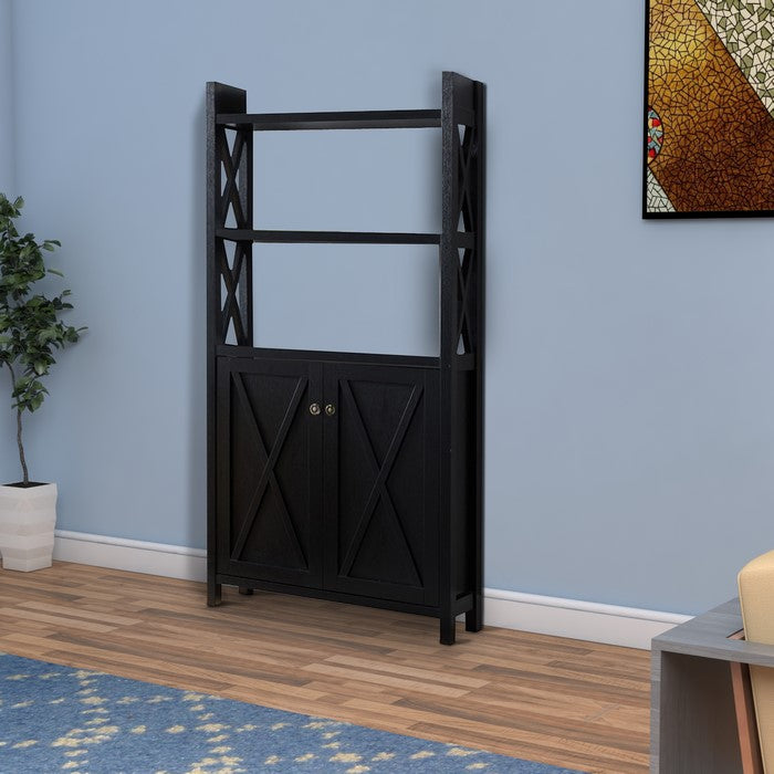 X frame Paneled Wooden File Cabinet, Black