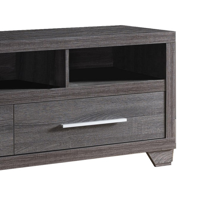 Wooden TV Stand with Two Drawers and Three Open Shelves, Gray