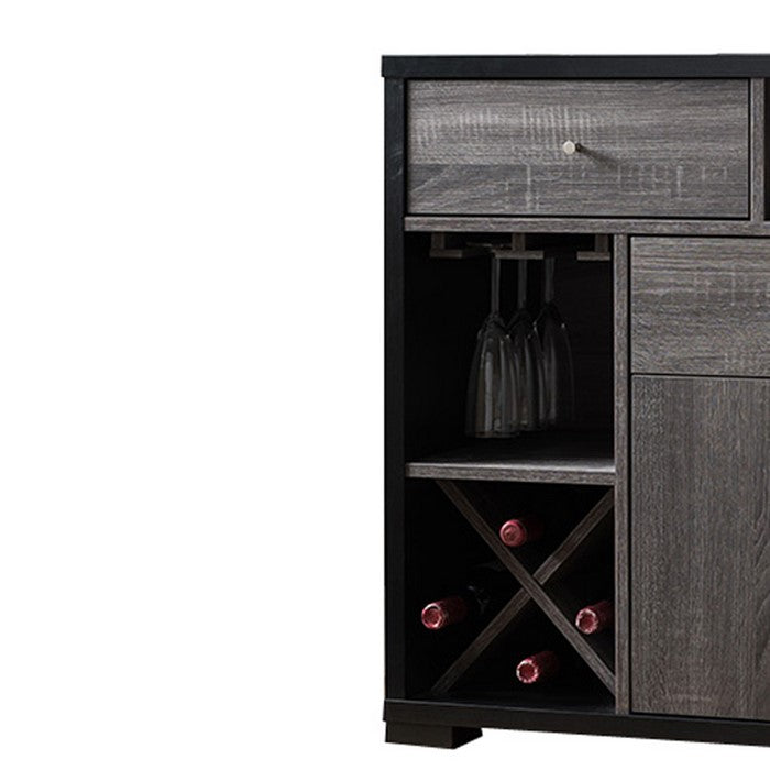 Dual-Tone Wooden Wine Cabinet, Black & Distressed Gray