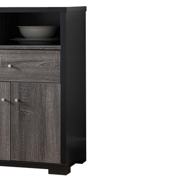 Dual-Tone Wooden Wine Cabinet, Black & Distressed Gray