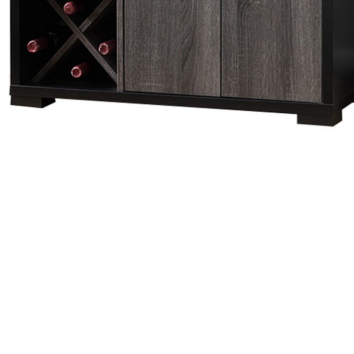 Dual-Tone Wooden Wine Cabinet, Black & Distressed Gray