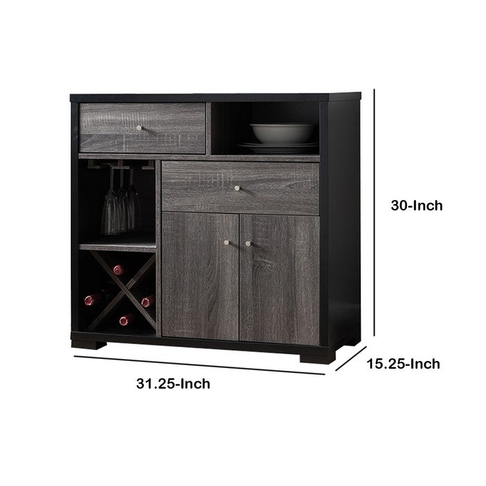 Dual-Tone Wooden Wine Cabinet, Black & Distressed Gray