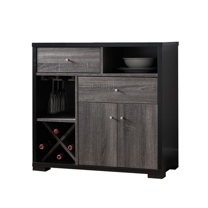 Dual-Tone Wooden Wine Cabinet, Black & Distressed Gray