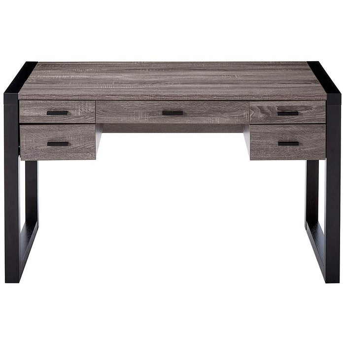 Wooden Desk With 5 Storage Drawers, Gray