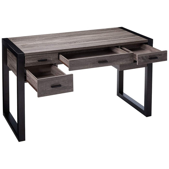 Wooden Desk With 5 Storage Drawers, Gray