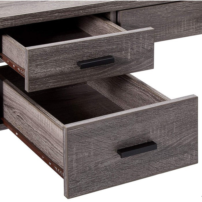 Wooden Desk With 5 Storage Drawers, Gray