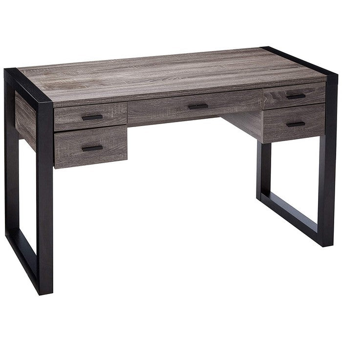 Wooden Desk With 5 Storage Drawers, Gray