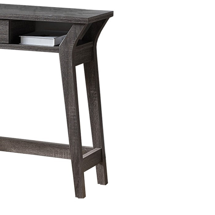 Wooden Desk With Drawer And Shelves, Distressed Gray
