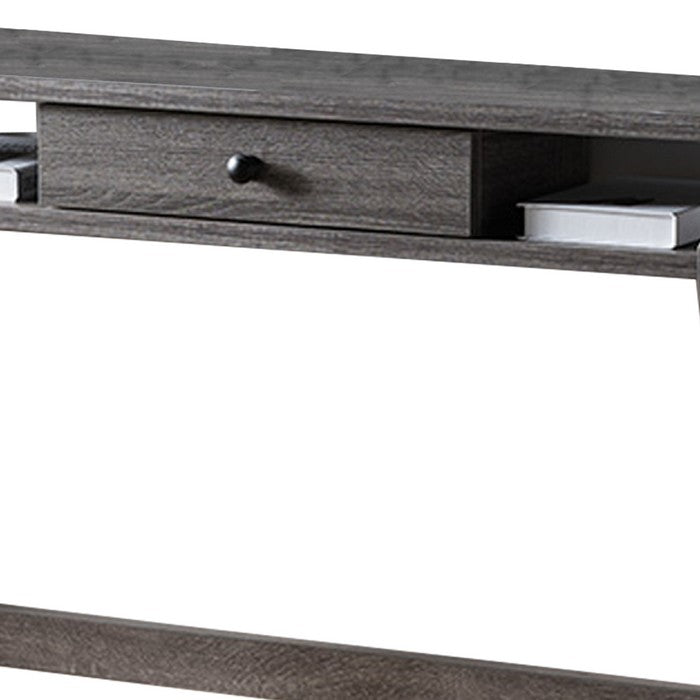 Wooden Desk With Drawer And Shelves, Distressed Gray