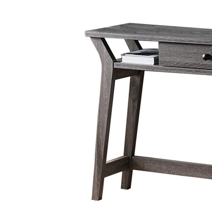 Wooden Desk With Drawer And Shelves, Distressed Gray