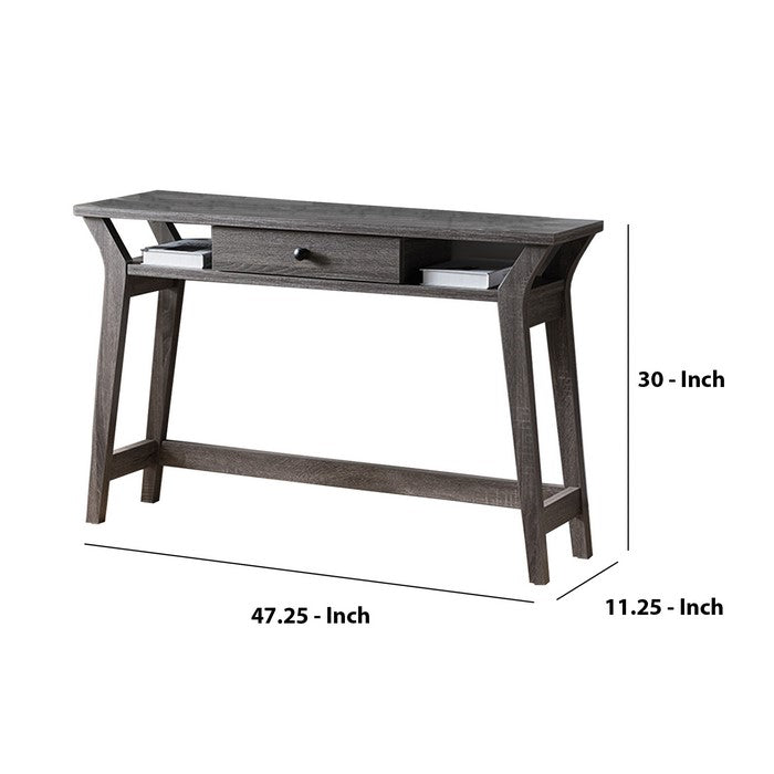 Wooden Desk With Drawer And Shelves, Distressed Gray