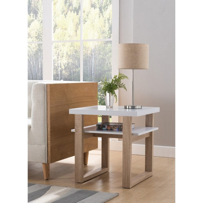 Two Tone Wooden End Table With Drawer, White And Brown