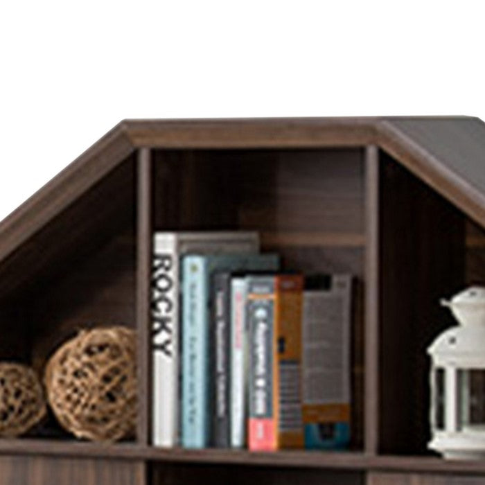 Twin Size Hut Style Bookcase Headboard In Wood, Dark Walnut Brown