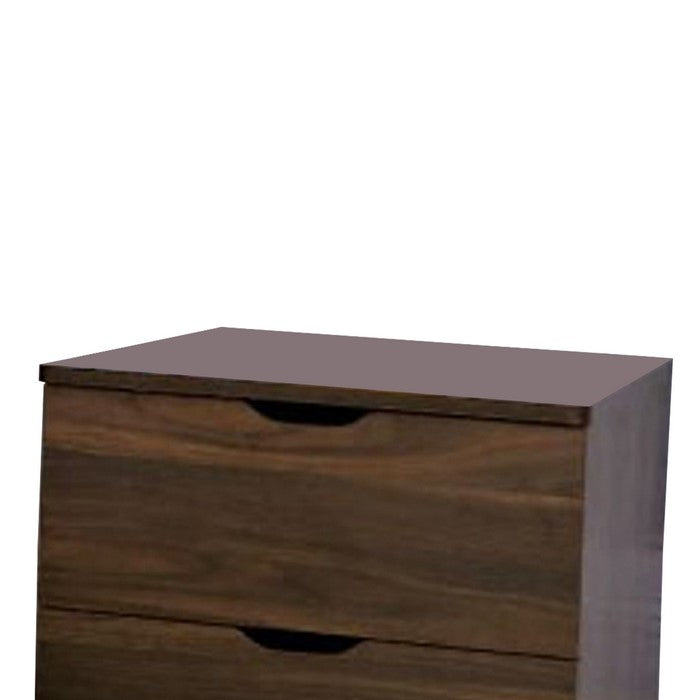 Wooden Night Stand With 2 Drawers , Dark Walnut Brown