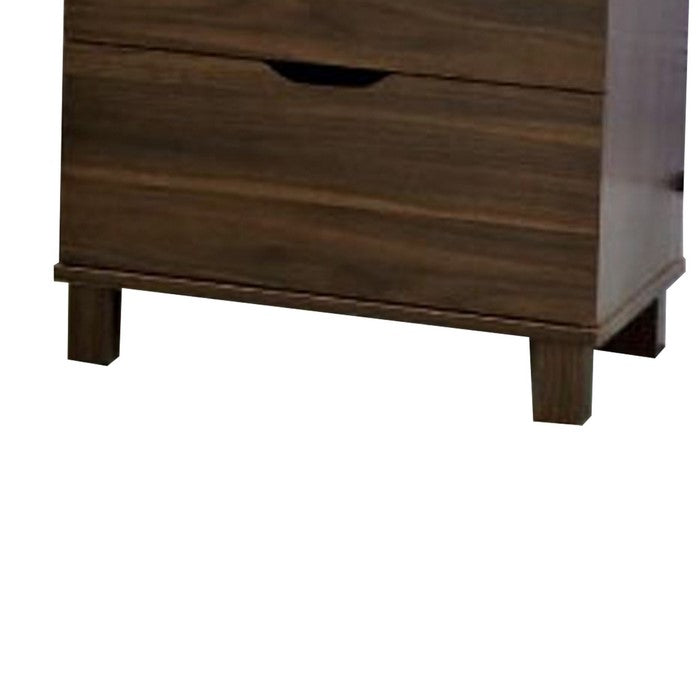 Wooden Night Stand With 2 Drawers , Dark Walnut Brown