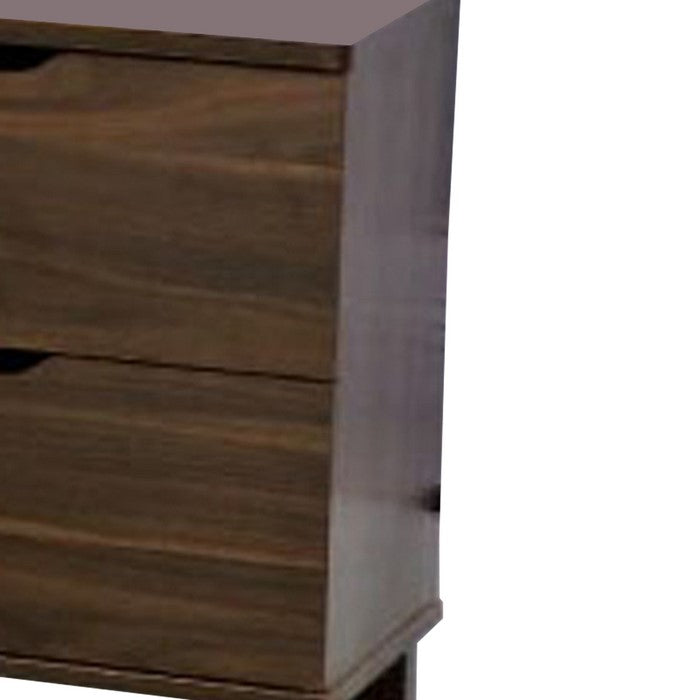 Wooden Night Stand With 2 Drawers , Dark Walnut Brown