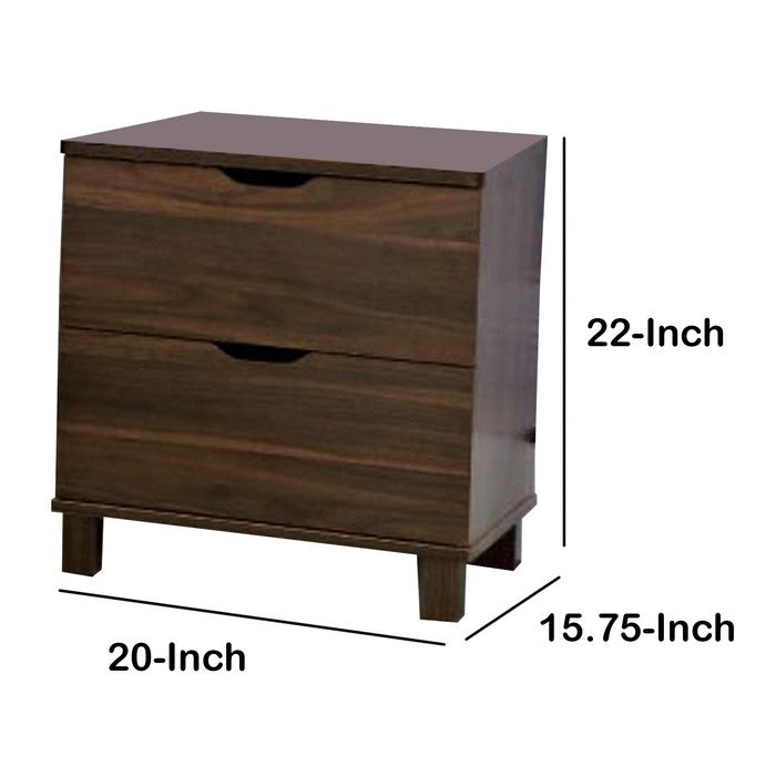 Wooden Night Stand With 2 Drawers , Dark Walnut Brown