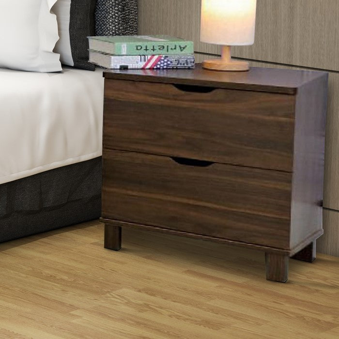 Wooden Night Stand With 2 Drawers , Dark Walnut Brown