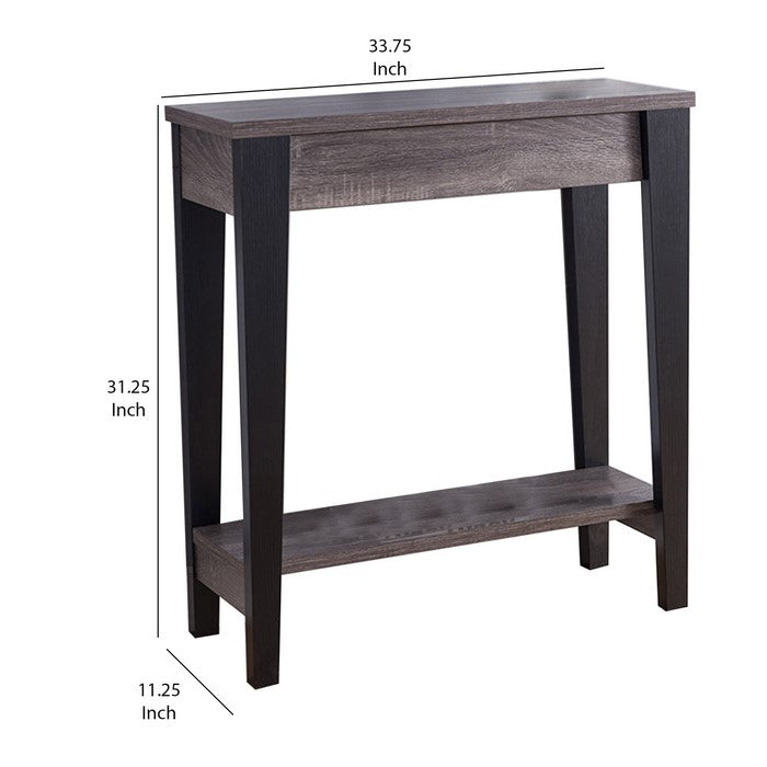Wooden Console Table With Bottom Shelf, Black And Gray
