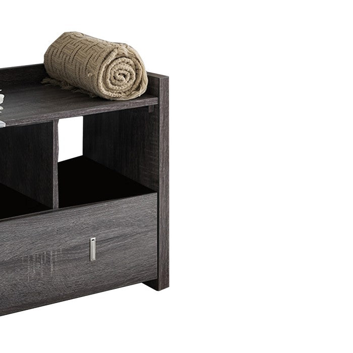 Wooden Shoe Bench With 3 Shelves, Distressed Gray