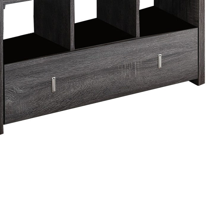 Wooden Shoe Bench With 3 Shelves, Distressed Gray