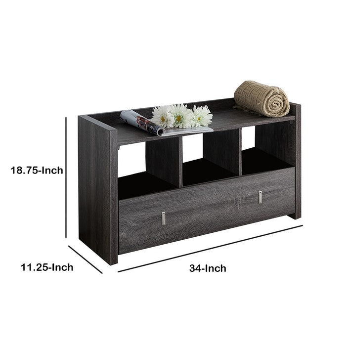Wooden Shoe Bench With 3 Shelves, Distressed Gray