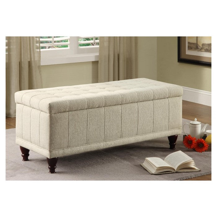 Fabric Lift-Up Storage Bench With a Tufted Seat, Cream