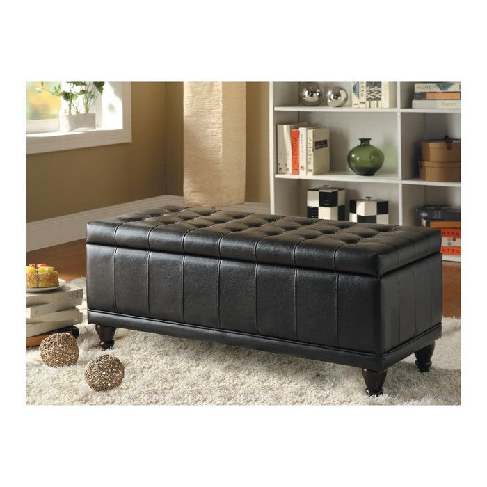 Bi-Cast Vinyl Lift-Up Storage Bench With a Tufted Seat, Dark Brown