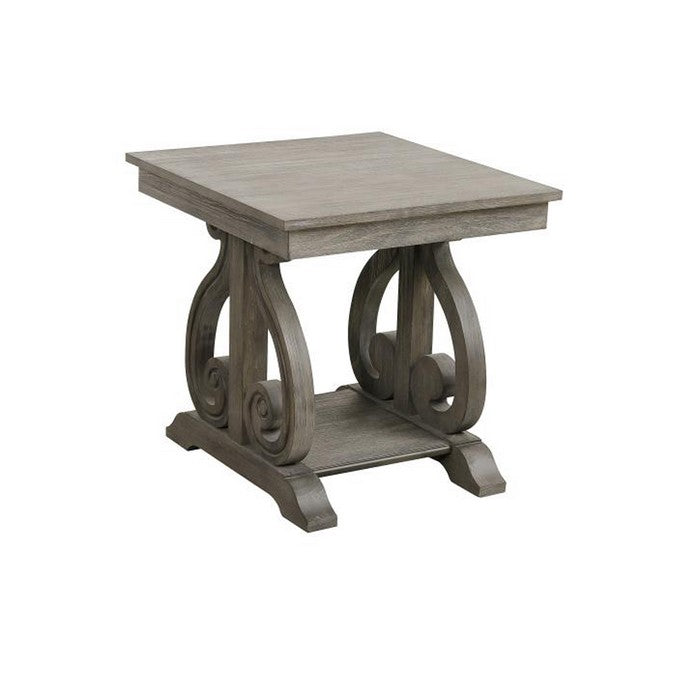 Acacia Veneer End Table With Bold Curves, Brown