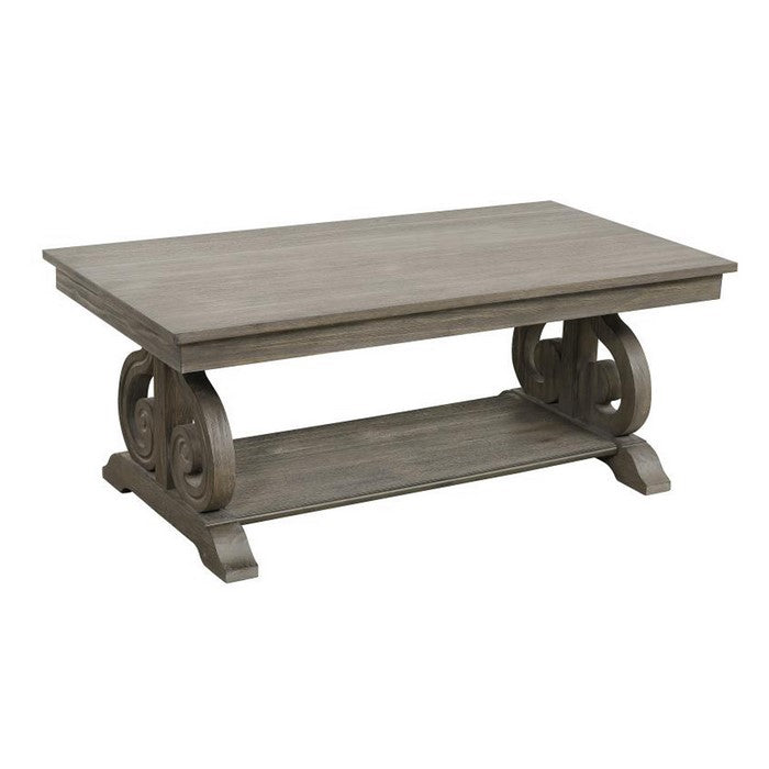 Acacia Veneer Cocktail Table With Bold Curves, Brown