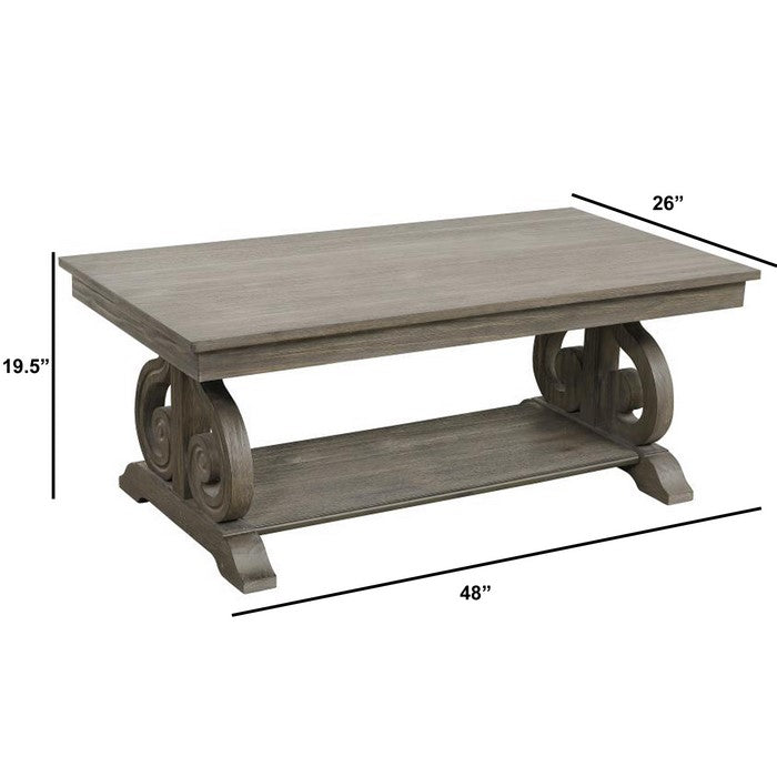 Acacia Veneer Cocktail Table With Bold Curves, Brown