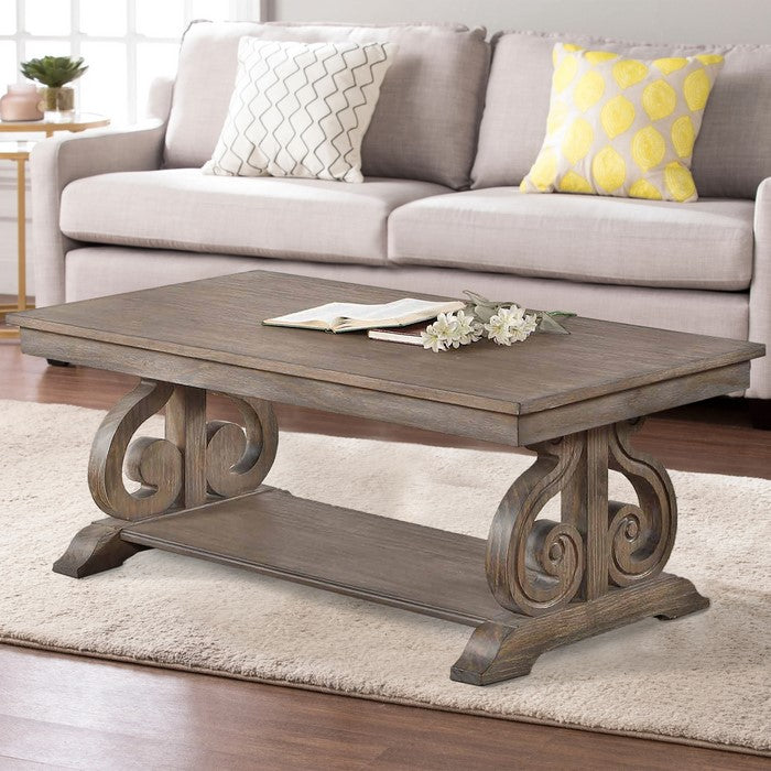 Acacia Veneer Cocktail Table With Bold Curves, Brown