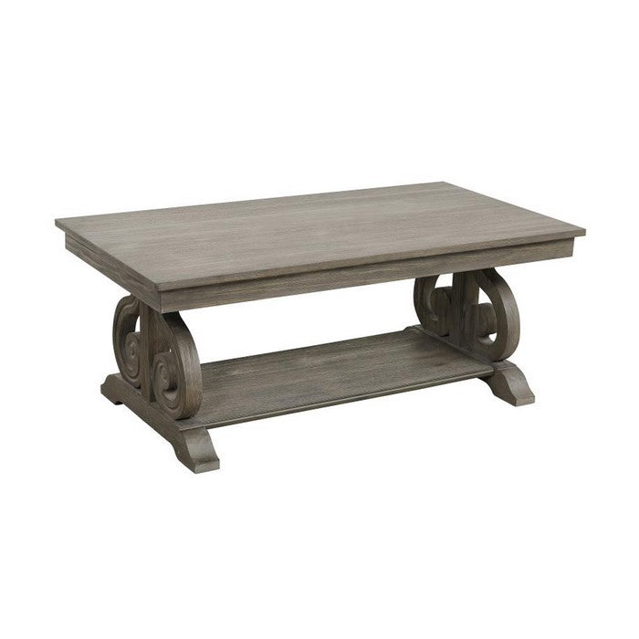 Acacia Veneer Cocktail Table With Bold Curves, Brown