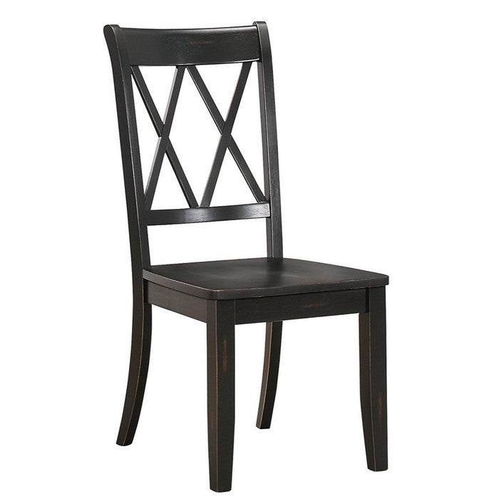 Pine Veneer Side Chair With Double X-Cross Back, Black, Set of 2