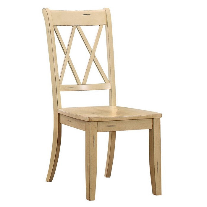 Pine Veneer Side Chair With Double X-Cross Back, Sand, Set of 2