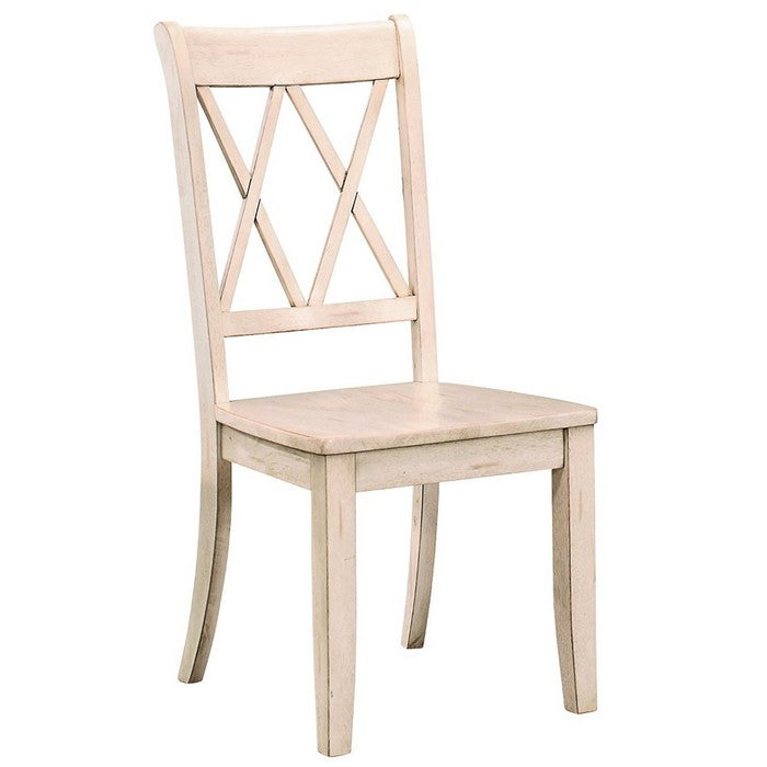Pine Veneer Side Chair With Double X-Cross Back, White, Set of 2