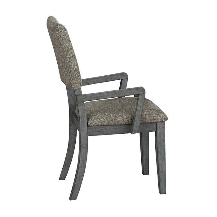 Wood Arm Chair With Covered Seat and Back, Set of 2, Gray