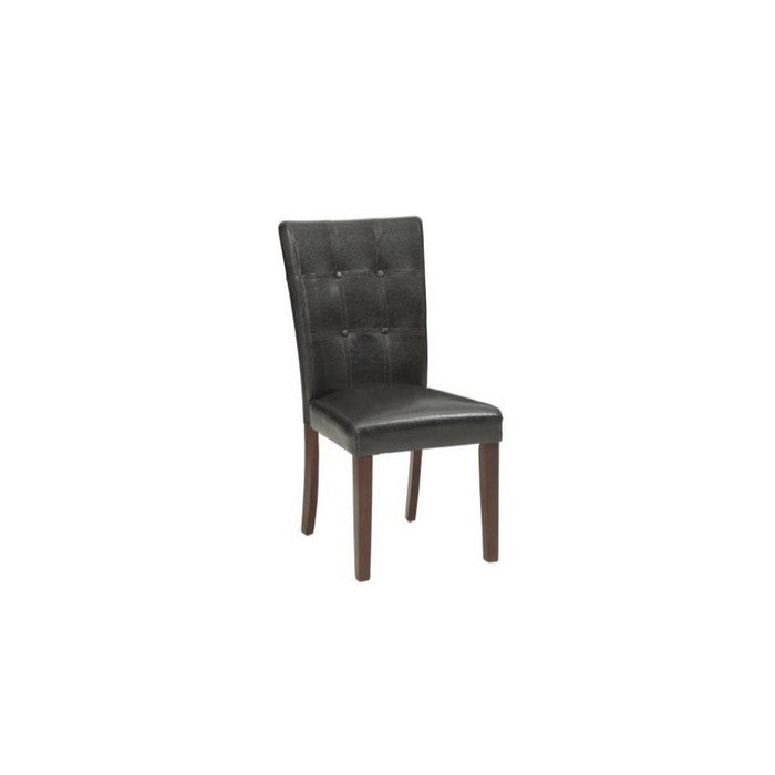 Leatherette Upholstered Wooden Side Chai, Espresso and Cherry Brown, Set of 2