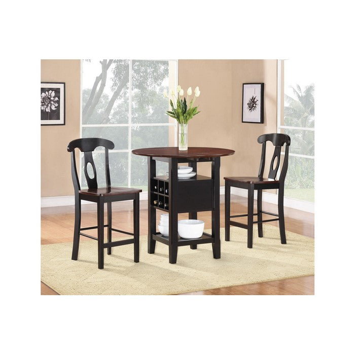 3 Piece CoUnter Height Dining Room Set, Black & Oak Brown