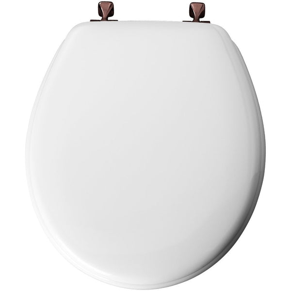 Mayfair Molded Wood Toilet Seat featuring STA-TITE Seat Fastening System & Oil-Rubbed Bronze Hinges, Round, White, 44ORA 000
