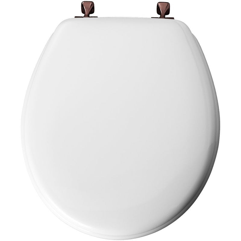 Mayfair Molded Wood Toilet Seat featuring STA-TITE Seat Fastening System & Oil-Rubbed Bronze Hinges, Round, White, 44ORA 000